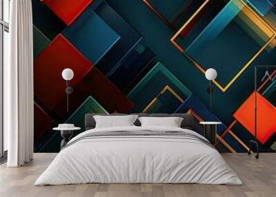 blue green red gold square abstract geometric presentation Wall mural