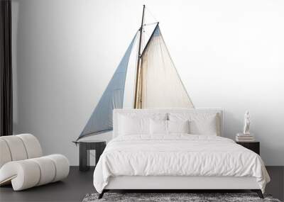 Classic Wooden Sailboat with White Sails Isolated on White Background Wall mural