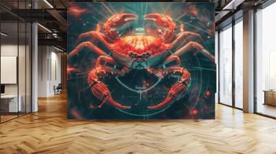 Create an imaginative and generative depiction of the Cancer zodiac sign, featuring the symbol of the Crab in a unique and creative style Wall mural