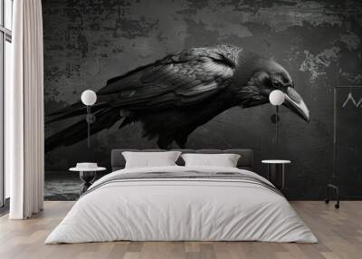 crow isolated in 3d on black background Wall mural