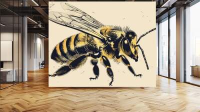 Honey bee vector engraving illustration Wall mural