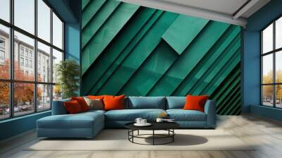 Imagine an abstract background with a nature-inspired twist, showcasing green geometric stripes Wall mural