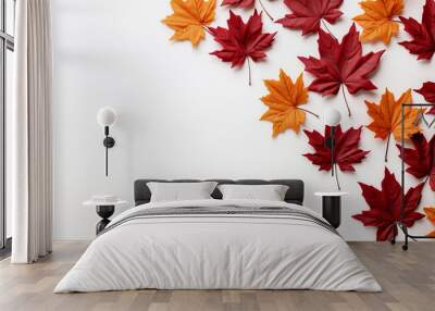 maple autumn leaves on a white background, copy space, banner Wall mural