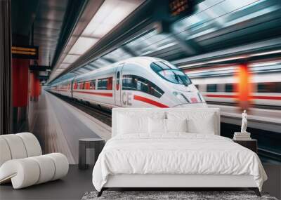 Modern HighSpeed Train Departing from a German Train Station Wall mural