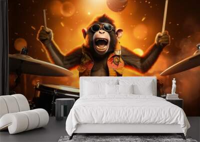 Poster of monkey playing drums Wall mural