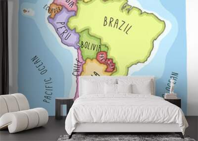 Hand drawn vector map of South America. Wall mural