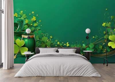 Holiday Illustration for St. Patrick's Day Background Greetings. Design of Green Saint Patrick Generative AI Wall mural