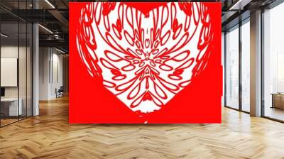 Logo in the form of a red heart made of lines, a doodle heart on a red background, handmade symmetrical lines for the invitation card for the holiday. Label, packaging, wrapping paper, scrapbooking pa Wall mural