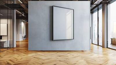 Blank Framed Canvas Hanging on a Grey Wall Wall mural