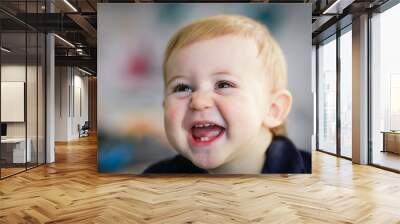 blonde baby portait - laughing baby Wall mural