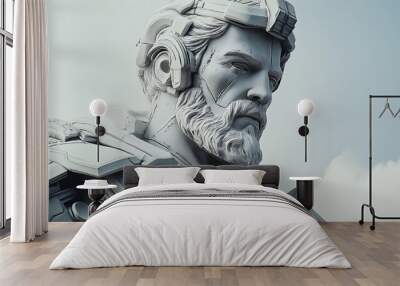 a beautiful statue of the greek god is crafted in a modern, futuristic style, with a grey background Wall mural