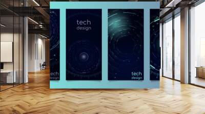 A set of abstract vertical banners featuring circles, numbers, digital scales, spots of light. Digital interface, portal, teleport and technology concept Wall mural