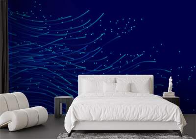 Network connection structure. Dark abstract background with Shiny moving lines design element. Modern blue gradient flowing wave lines. Futuristic technology concept Wall mural