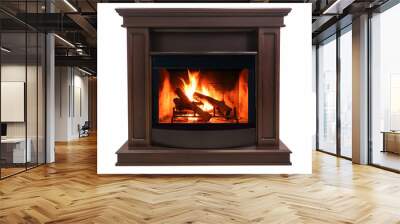 Brown burning fireplace isolated on white background Wall mural