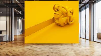 Chainsaw on yellow background. Minimal idea concept, 3d illustration Wall mural