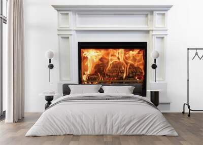 Classic marble burning fireplace isolated on white background Wall mural