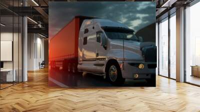 Semi trailer. Truck on the road, highway. Transports, logistics concept. 3d rendering Wall mural