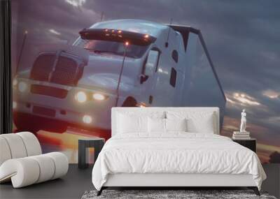 The truck runs on the highway with speed. 3d illustration Wall mural