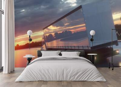 Truck on the road, highway. Transports, logistics concept. 3d rendering Wall mural