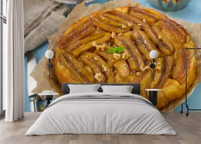 Banana tart tarte tatin with caramel and walnuts Wall mural