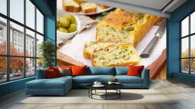 French savoury cake with olives, zucchini, ham and cheese Wall mural