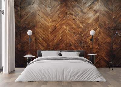 Aged wooden herringbone pattern textured background. Wall mural