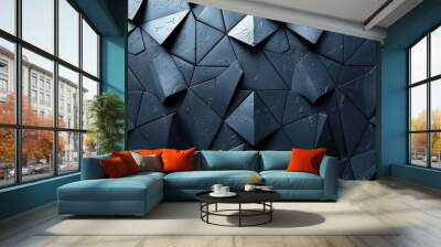 A dark and moody 3D geometric pattern with triangle shapes creating a sense of depth and texture Wall mural