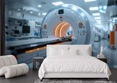 A modern MRI scanner dominates the room in a clinical setting, showcasing the latest technology in medical diagnostics and patient care Wall mural