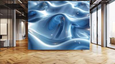 an intricate blue fluid abstract with a prominent centered whirl and a glossy, liquid texture Wall mural