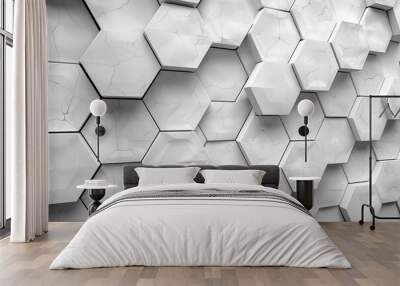 Artistic 3D rendering of a monochrome geometric hexagonal wall pattern offering a modern design element Wall mural