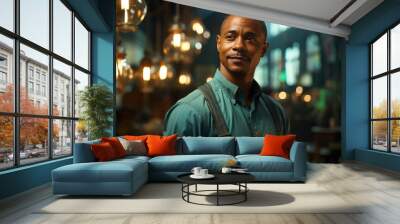 Black man standing in front of church Wall mural