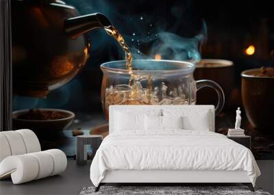 Cup of tea with teapot Wall mural