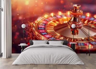 Detailed image of a roulette wheel with a beautiful bokeh light effect, highlighting the glamour of gambling Wall mural