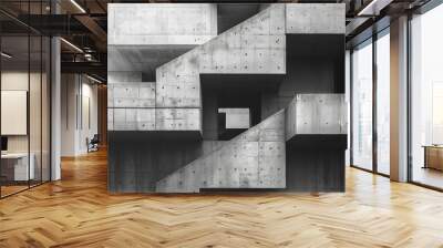 Monochrome image showcasing the intricate geometric shapes and textures of concrete architecture Wall mural