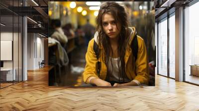 Sad teenage girl on the city shelter Wall mural