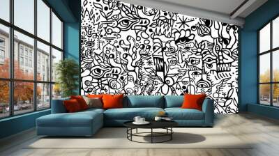 Black and white pattern on white background, abstract design	 Wall mural