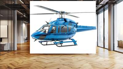 Blue helicopter side view on transparent background Wall mural