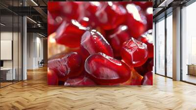 Close-up glistening red pomegranate seeds with highlights Wall mural