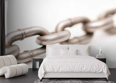 Close-up of sturdy metal chain links on white background Wall mural