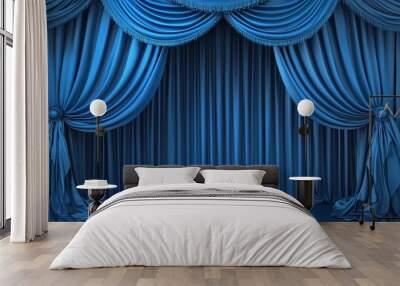 Elegant blue stage curtains in theater setting Wall mural