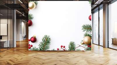 Festive frame with Christmas decorations and fir branches Wall mural