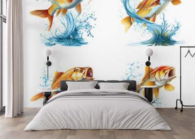 Fish jumping in water clipart design illustration Wall mural