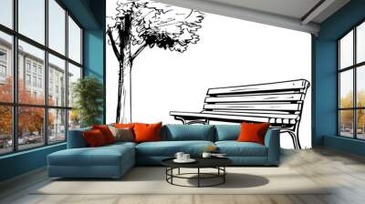 Hand drawn park bench clipart design illustration Wall mural