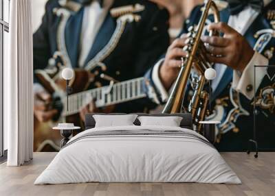 Mariachi band members playing guitar and trumpet. Wall mural