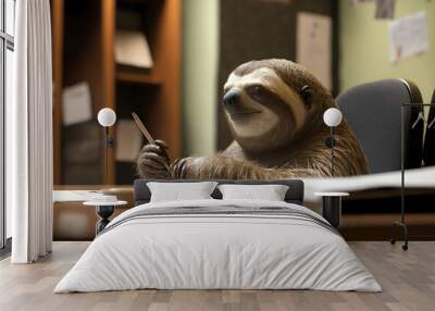 Office animal lazy employee pensive sloth worker Wall mural