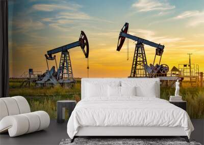 Oil pump. Oil industry equipment. Wall mural