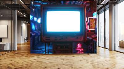 Retro arcade room with blank screen for text or image Wall mural