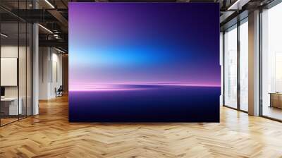 Skyline design. Digital graphic illustration. Dark blue background with luminous shining purple light glare horizon line blurred. Wall mural