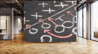 Strategy of a football game on a chalk board. Selective focus Wall mural