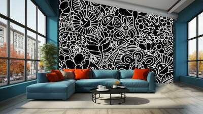 The black and white abstract floral pattern is hand-drawn.Seamless pattern. Wall mural